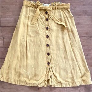 Anthropologie mustard yellow button front skirt